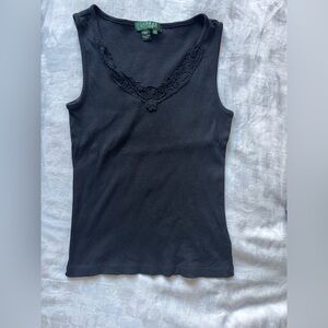 Ralph Lauren Black Lace Trim Tank Top Size Small
